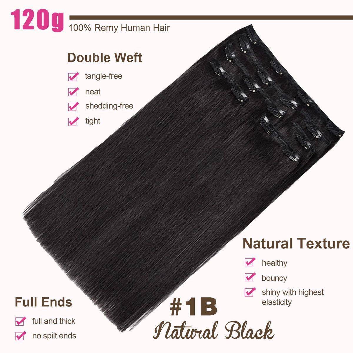 Clip in Hair Extensions Real Human Hair 120g 7pcs Human Hair Clip in Extensions 14 Inch Natural Black #1B Thickened Straight Real Hair Extensions Clip in Human Hair