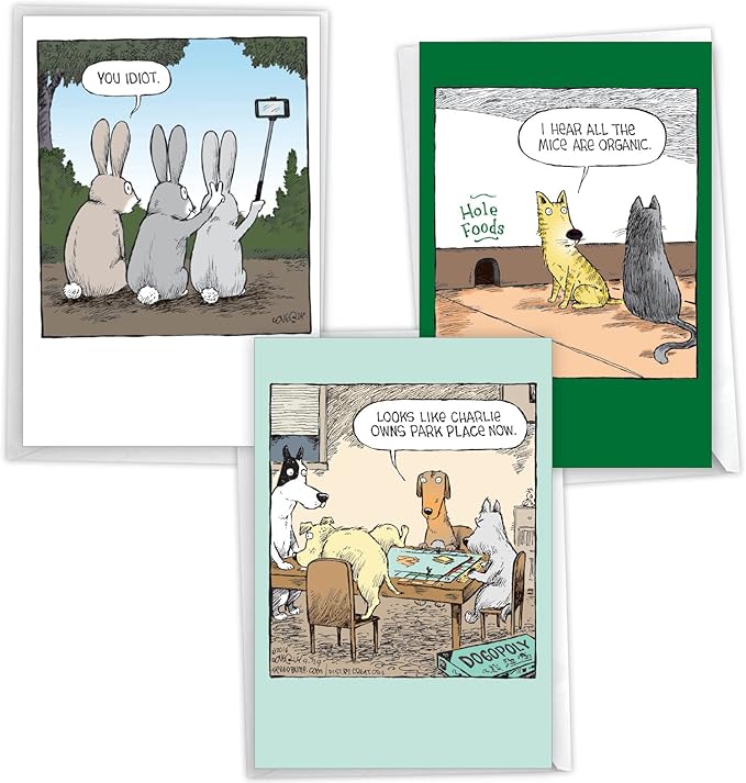 NobleWorks Assortment Pack of 3 Hysterical Birthday Greeting Cards with Envelopes (3 Designs, 1 Each) Animal Crack-Ups VC10233BDG-C1x3