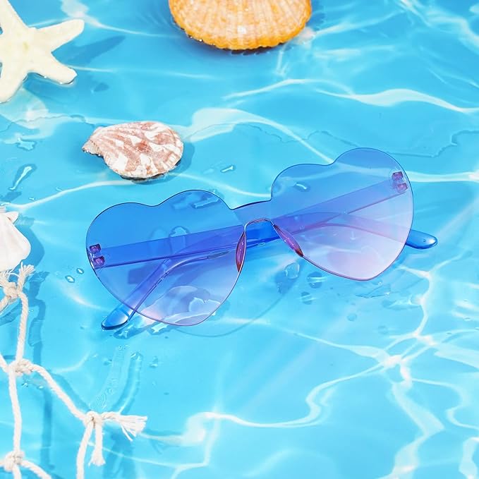 Frienda 8 Pairs Heart Shaped Sunglasses for Women Rimless Heart Glasses Candy Color Sunglasses for Party Favor
