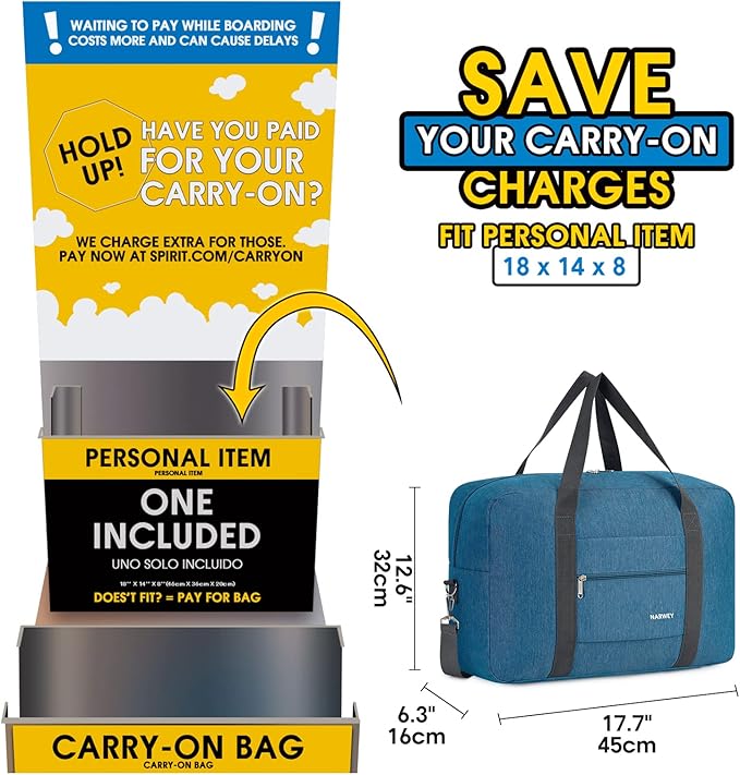 For Spirit Airlines Personal Item Bag Foldable Travel Duffel Bag Tote Carry on Luggage Duffle Overnight for Women and Men