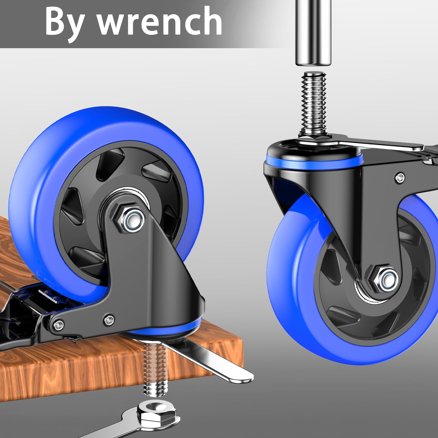 4 Inch Caster Wheels Heavy Duty Stem Caster 2000Lbs, Threaded Stem Casters 3/8"-16 x 1(Stem Diameter 3/8", Stem Length 1"), Swviel Locking Caster Set of 4, Industrial Castor Wheels for Cart,Furniture