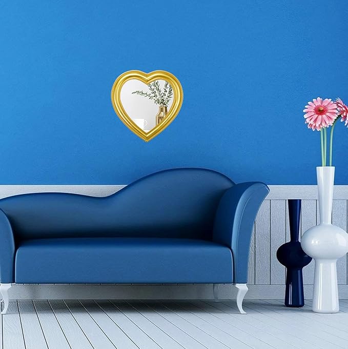 Heart Shape Makeup Mirror Wall Mounted Mirror with Hanging Hole for Home Room Decoration Birthday Gift Valentine's Day Gift for Girl,10.6x10.2inch(Gold)