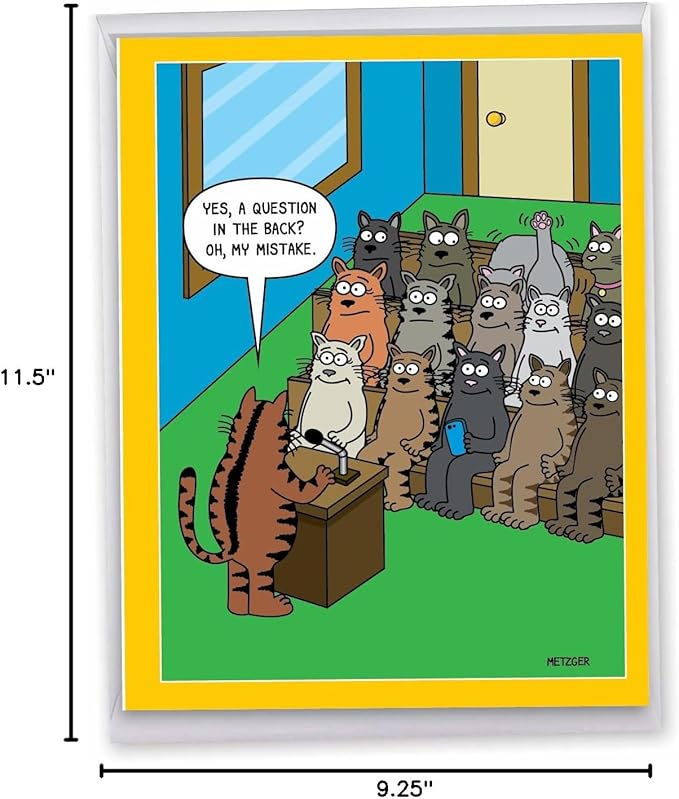 NobleWorks - Jumbo Birthday Greeting Card (8.5 x 11 Inch) - Cartoon Humor, Notecard with Envelope - Cat Question J3674BDG-US
