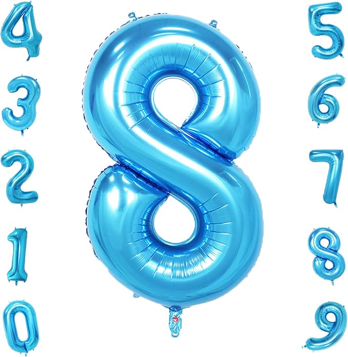 40 Inch Blue Number Balloons, Helium Mylar Foil Number Balloons for Birthdays, Number 8 Balloon for Party Wedding Bachelorette Birthday Bridal Shower Graduation Anniversary Celebration Party