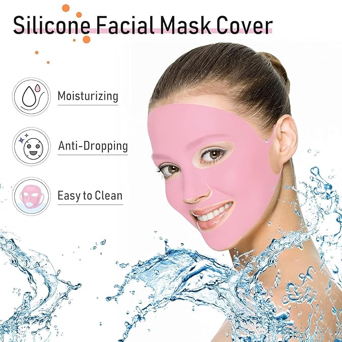 Maitys 32 Pcs Facial Chest Neck Silicone Pad Reusable Face Forehead Patches Facial Sleeping Mask Cover for Smoothing Chest Neck Forehead Eye Mouth (Clear,Pink)