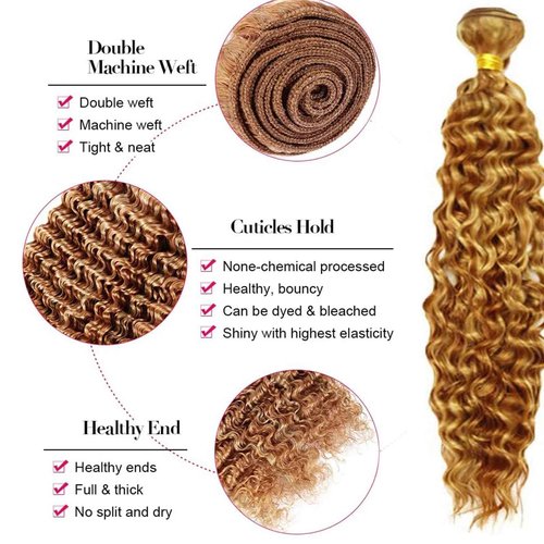 Fabimiya Human Hair Bundles 14 16 18 Inch Light Brown P27/30 Deep Wave Bundles Human Hair 100% Unprocessed Soft Sewn In Hair with Double Weft for Black Women