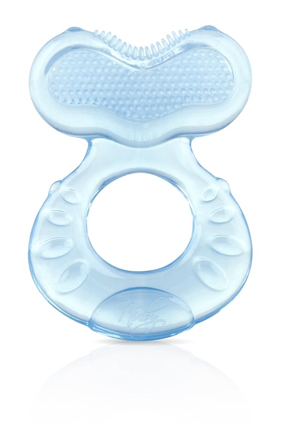 Nuby Silicone Teethe-EEZ Teether with Bristles, Includes Hygienic Case, Colors May Vary