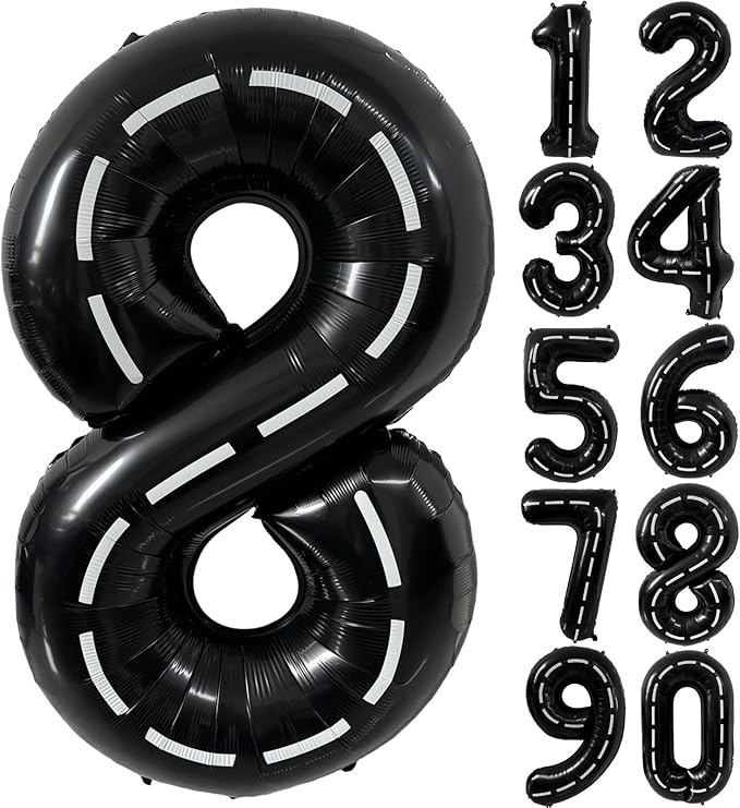 40 Inch Race Car Black Number Balloons Race Car Birthday Party Balloons Large Black Number 8 Balloons Boys 8th Birthday Party Race Car Theme Party Decorations Supplies（Digital 8）