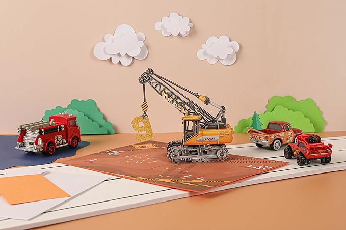 Liif 3D Crane Pop Up Birthday Card for 9 Years Old Boy, Son, Grandson, Kids