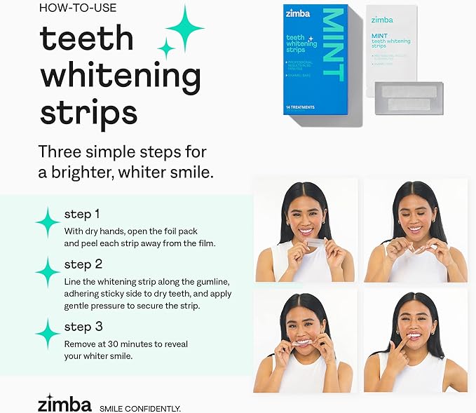 Zimba Teeth Whitening Strips 3-Pack Bestsellers Variety Bundle | Mint, Coconut, Peach | Vegan Whitening Strips, Enamel Safe Teeth Whitening, Hydrogen Peroxide Tooth Whiteners