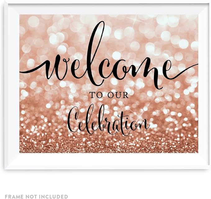 Andaz Press Baby Shower Party Signs, Glitzy Rose Gold Glitter, 8.5x11-inch, Welcome to our Celebration, 1-Pack, Bokeh Colored Party Supplies
