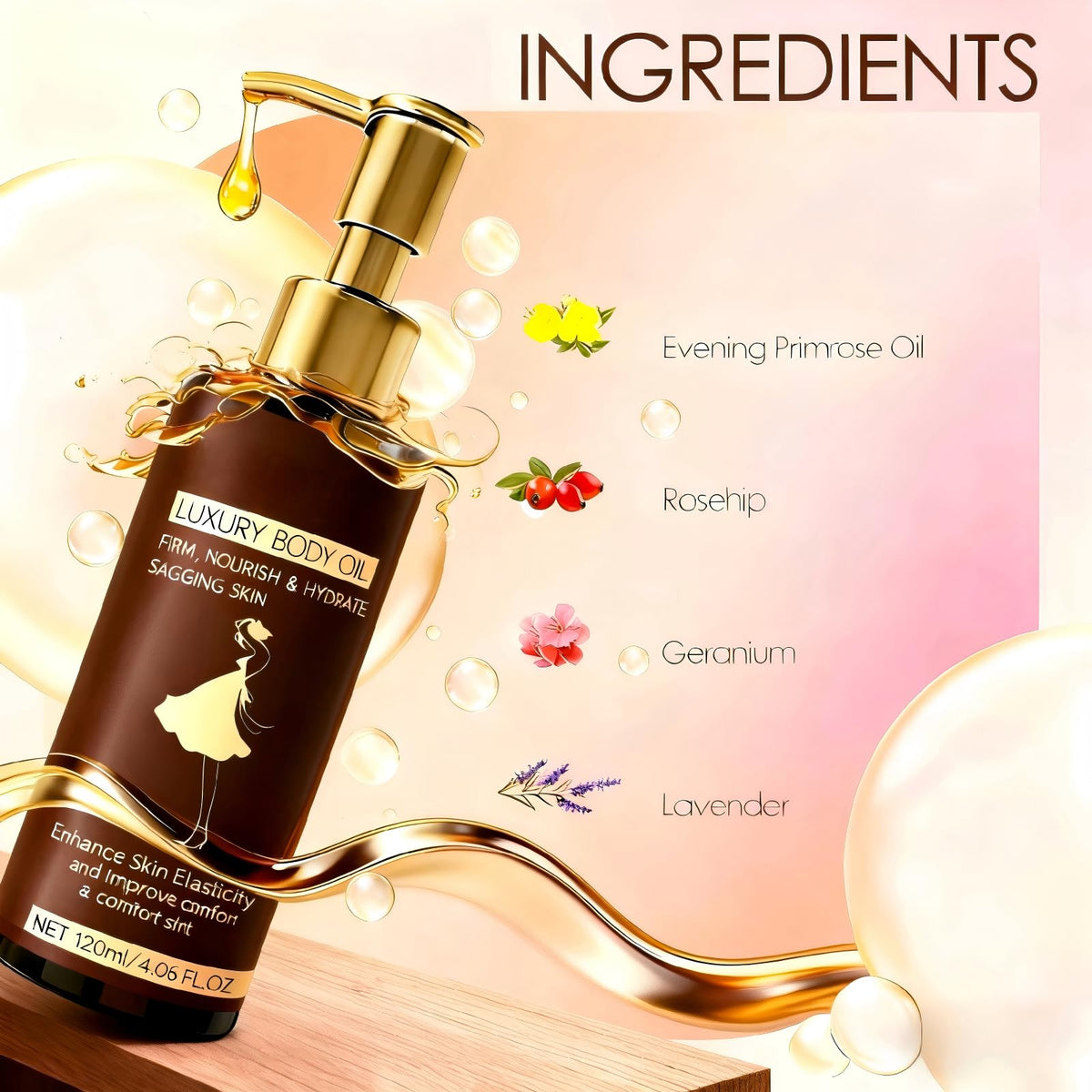 ALAOW Luxury Body Firming Oil Tightening & Hydrating Treatment After Shower Body Oil For Women | Natural Body Luxury Oil for Dry Skin | Lightweight, Non-Greasy, Nourishing Formula – 4.06 FL OZ