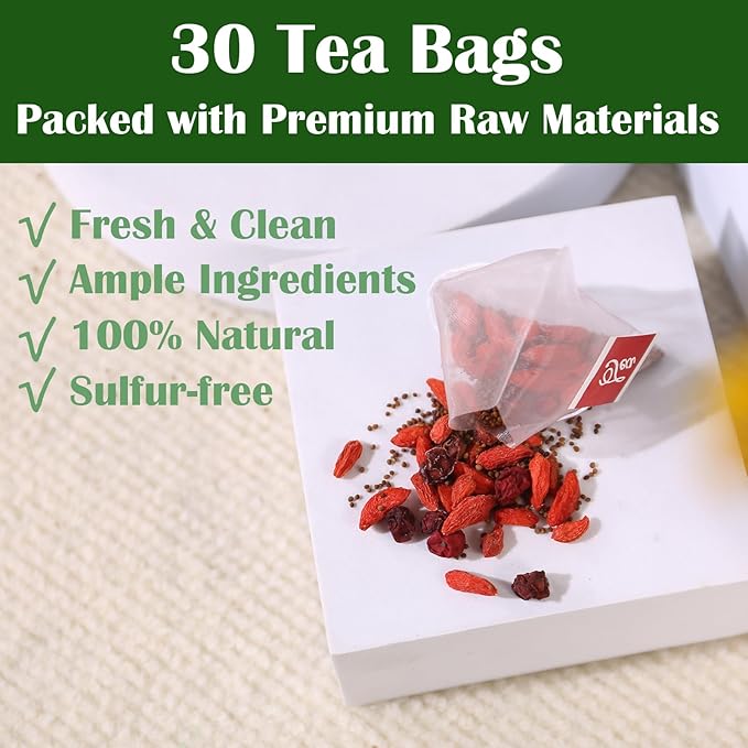 FullChea - Goji Berry Tea For Men, 30 Count X 6g - Premium Five Flavors Herbal Tea Combination - Schisandra Berries, Dodder, Wolfberry - Support Kidney Health & Boost Energy