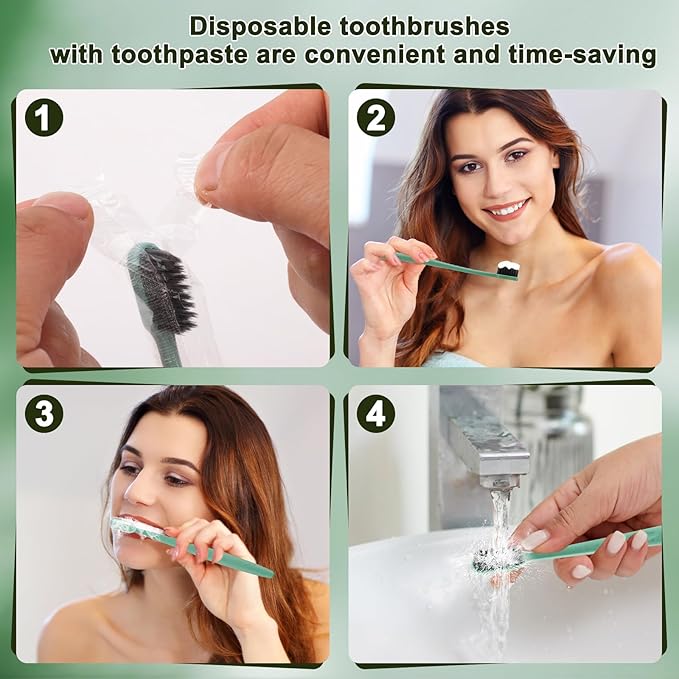 HOFASON Disposable Toothbrushes with Toothpaste 30 Pack, Travel Toothbrush Toothpaste Set Bulk, Individually Wrapped Travel Size Tooth Brush Paste for Homeless, Hangover Kit Guest Bathroom Essentials