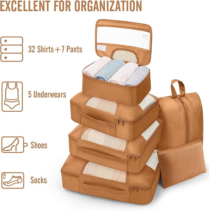 Veken 8 Set Packing Cubes for Travel Essentials, Suitcase Organizer Bags in 4 Sizes, Carry-On Luggage Accessories with Large Laundry Bag & Passport Holder, Must-Have for Airplane, Road Trip & Camping