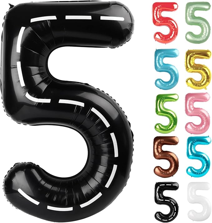 Race Car Number 5 Balloon 40 Inch, 5 Balloon Number, 5th Birthday Decorations, Race Car Party Supplies for Boys Girls
