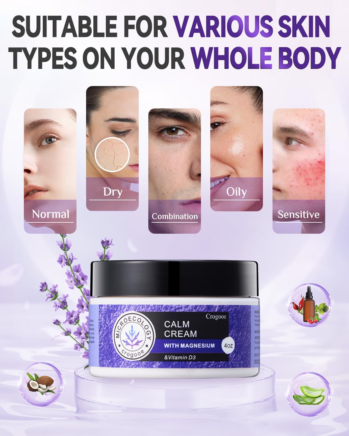 APLEFBE 2025 Updated Magnesium Cream for Sleep: Nighttime Magnesium Lotion, Deep Hydration, Skin Care for Kid, Men, Women (Lavender)，2PC