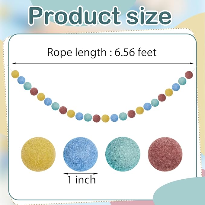 Boao 2 Pieces Wool Felt Ball Garland Colorful Pom Pom Garland Handmade 6.5 Feet Long 24 Balls Felt Banner for Wall Christmas Tree Decoration (Morandi Color)