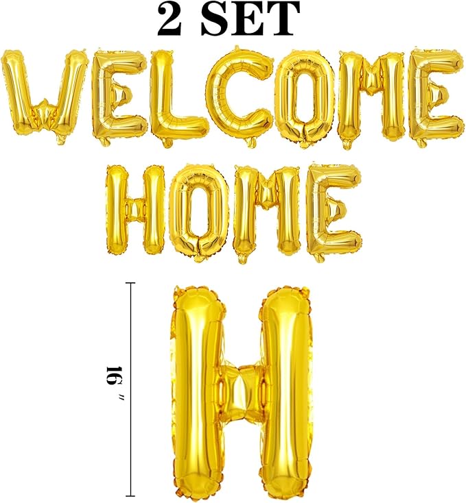 2 Set 22Pcs Gold WELCOME HOME Letter Balloons 16in Balloon Foil Letter Decorations Party Decor Gold Letter Balloons WELCOME HOME Party Supplies