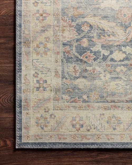 Loloi Hathaway Collection HTH-02 Denim/Multi 5'-0" x 7'-6", .25" Thick Area Rug, Soft, Durable, Printed, Modern, Low Pile, Non-Shedding, Easy Clean, Living Room Rug