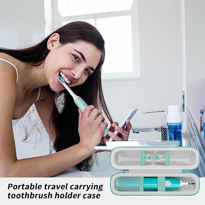 Toothbrush Travel Hard Case Compatible with Oral-B Pro 1000, 2000, 3000, 3500, 1500/ for Philips Sonicare ProtectiveClean 4100 5100 Electric Toothbrush with Mesh Pocket&Carabiner - White (Bag Only)