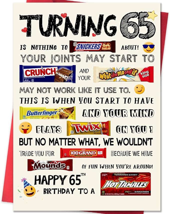 Funny 65th Birthday Card for Women Men, Happy 65th Birthday Gifts Him Her, Unique 65th Bday Decorations Ideas for Parents
