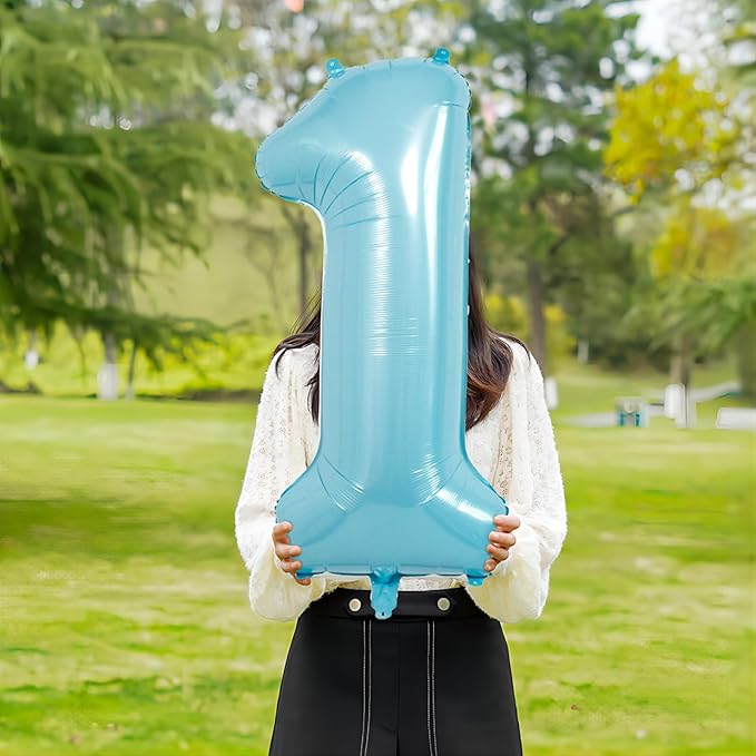 40 Inch Light Blue Number Balloons, Helium Mylar Foil for Birthdays, Number 1 Balloon for Party Decorations, Wedding, Boy Baby Shower
