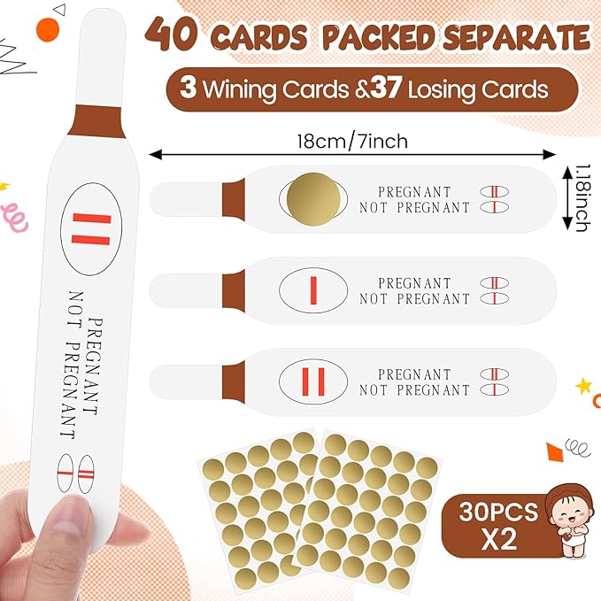 40 Pcs Scratch off Pregnancy Test Kit Baby Shower Games Baby Shower Scratch off Game for Girl Boy (Brown)