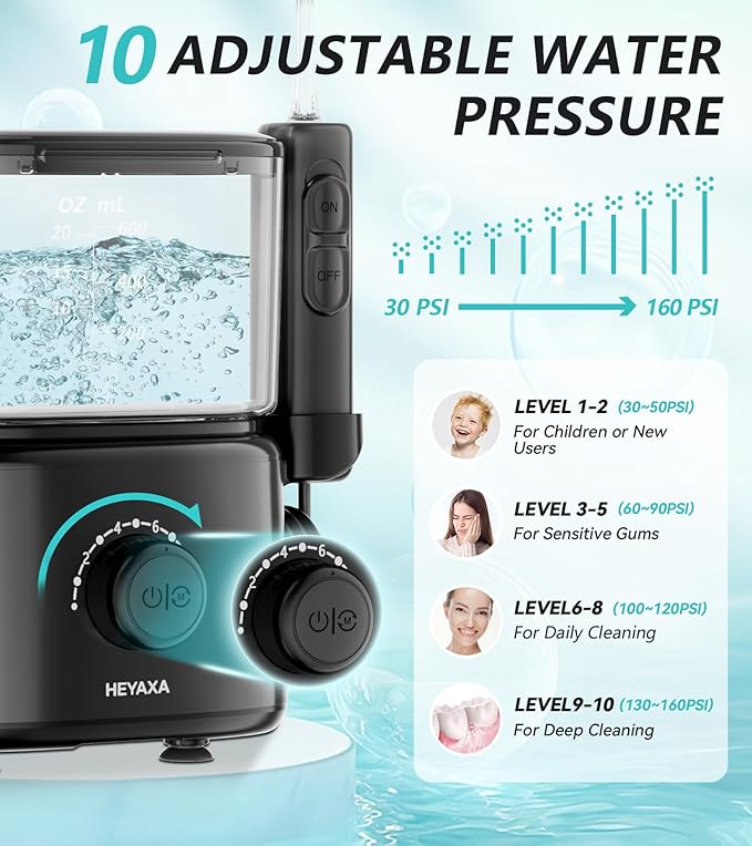 Professional Water Flosser & Electric Toothbrush Combo, 600ML Home Use Oral Irrigator for 10 Adjustable Water Pressure, 2 Cleaning Modes, 1+1 Brushing & Flossing for Complete Oral Care (Black)