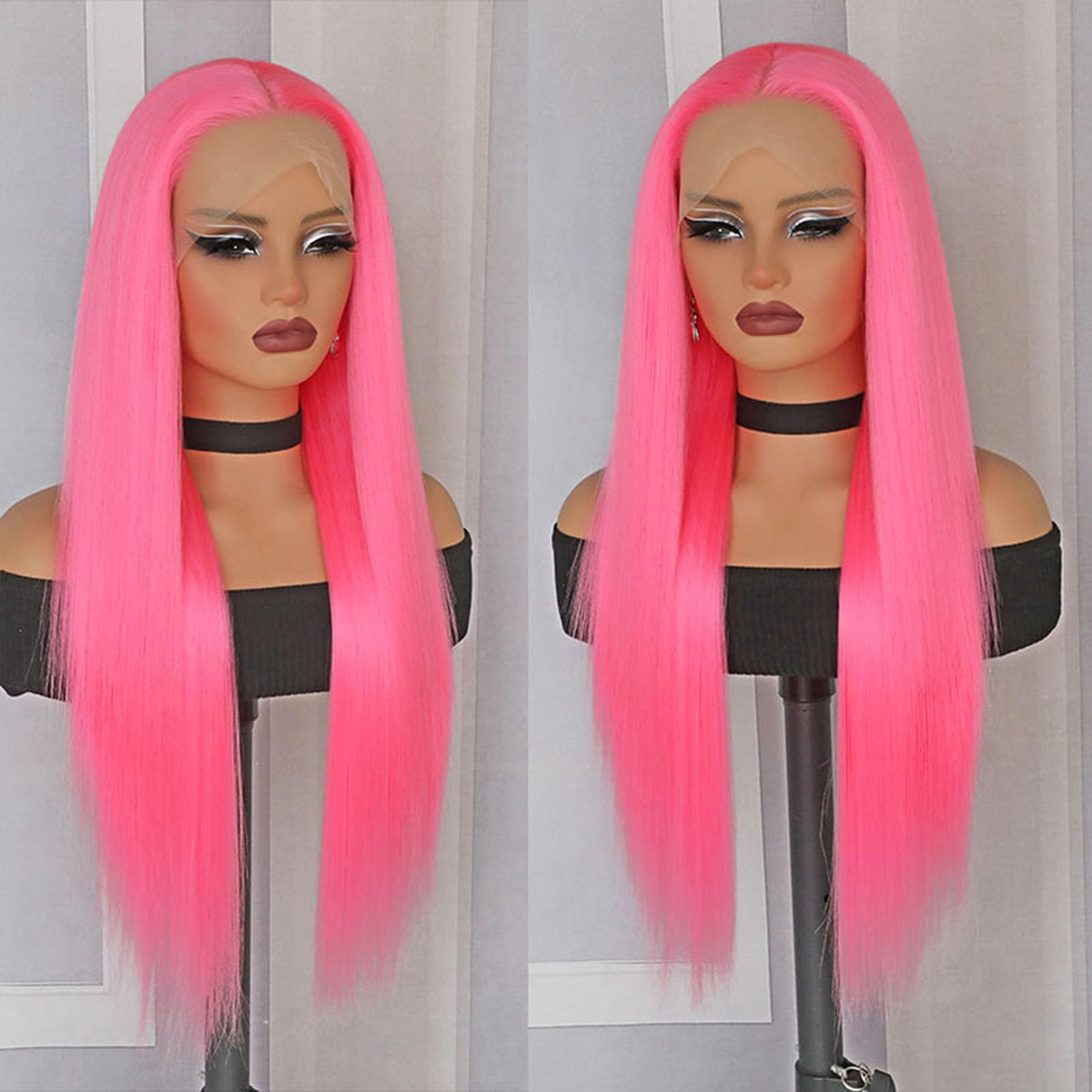 Lovestory Pink Color Lace Front Wigs Long Straight Hair Pastel Pink Heat Resistant Free Part Synthetic Lace Wig Natural Hair High Density Synthetic Lace Front Wigs for Fashion Women