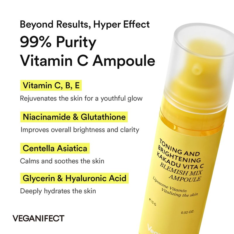 VEGANIFECT Vita C Ampoule, Dark Spot Correction, Boosting Skin Luminosity, Korean Skin Care, Vegan,0.5 Fl Oz