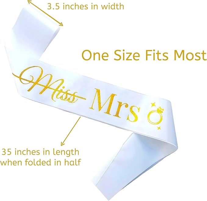 Bride to Be Sash, White Bachelorette Hen Party Decorations with Gold 'Miss Mrs', Funny Bridal Shower Gifts for Women, Future Wifey Engaged Era Supplies, I Said Yes Wedding Proposal Favors