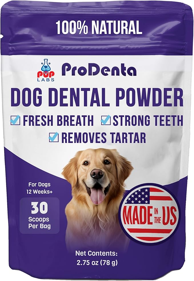 Pup Labs ProDenta Dog Dental Powder – All-Natural Tartar & Plaque Remover, Breath Freshener, Spirulina & Peppermint, Made in USA, 30 Servings