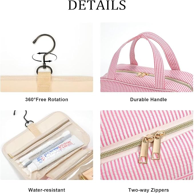 YOOLIFE Mothers Day Gifts for Mom Daughter - Initial Hanging Toiletry Bag, Birthday Gifts for 8 9 10 11 12 13 14 15 16 Year Old Girls, Travel Makeup Bag Gift for Women Girls Sister, Letter A, Pink
