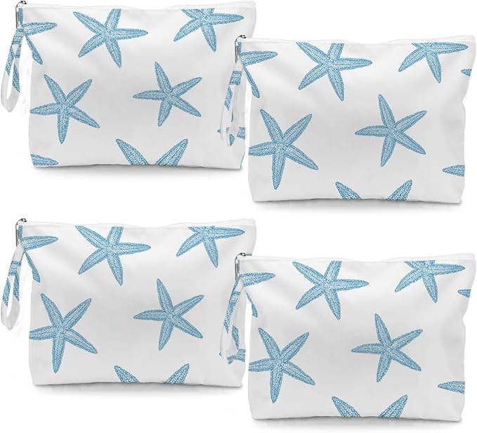 Fokongna 4PCS Favors Starfish Wet Bag Wet Dry Bag Beach Bags for Swimsuit Toiletry Bags Travel Essentials For Women, Beach Travel Gym for Swimsuit Dirty Diaper Gifts