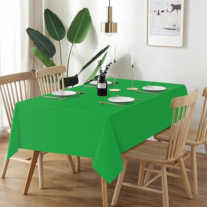 QIKSION Green Plastic Table Cloth Disposable 3 Pack, 54 x 108 Inch Tablecloths for St Patricks Day, Birthday Party, Christmas Decorations, Rectangle Table Cover