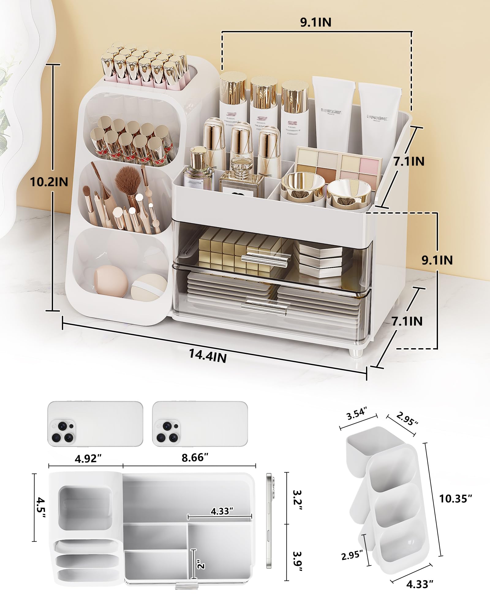 Anylady Large Capacity Makeup Organizer Countertop with Makeup Brush Holder for Vanity, Thickened Material, Bathroom Countertop Organizer Skin Care Perfumes Storage, Teen Girl Gifts for 13-25 Year