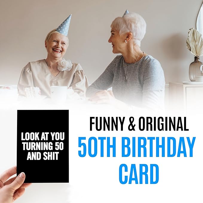 Funny 50th Birthday Card for men or women with envelope | Joke card for someone who is turning 50 years old | Original and unique present idea for family, friends or a co-worker.