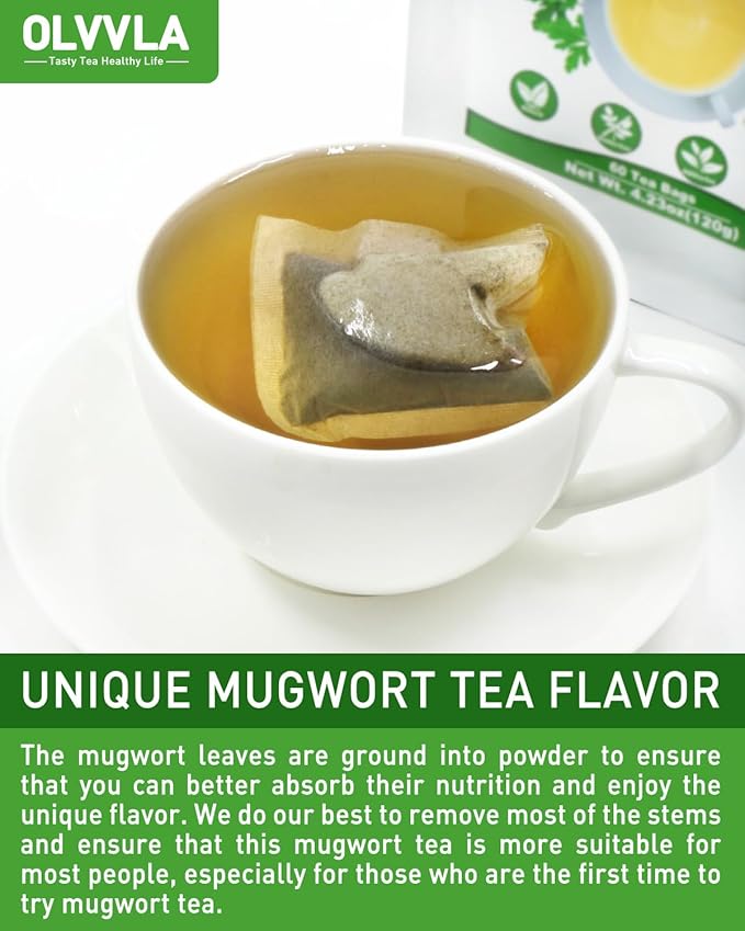 Olvvla - Premium Mugwort Tea - 2g X 60 Count - 100% Pure Natural Mugwort Tea Bag - Caffeine-free - Mugwort Herb Dried - Rich in Antioxidants & Support Digestion