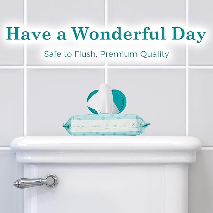 WONDERFUL Flushable Wipes, Mint 100% Plant-Based Wet Butt Wipe for Adults & Kids, Sewer Septic Safe, Gentle for Sensitive Skin, Wipes Flushable Pack for Bathroom & Travel, 6-Pack (360 Counts)