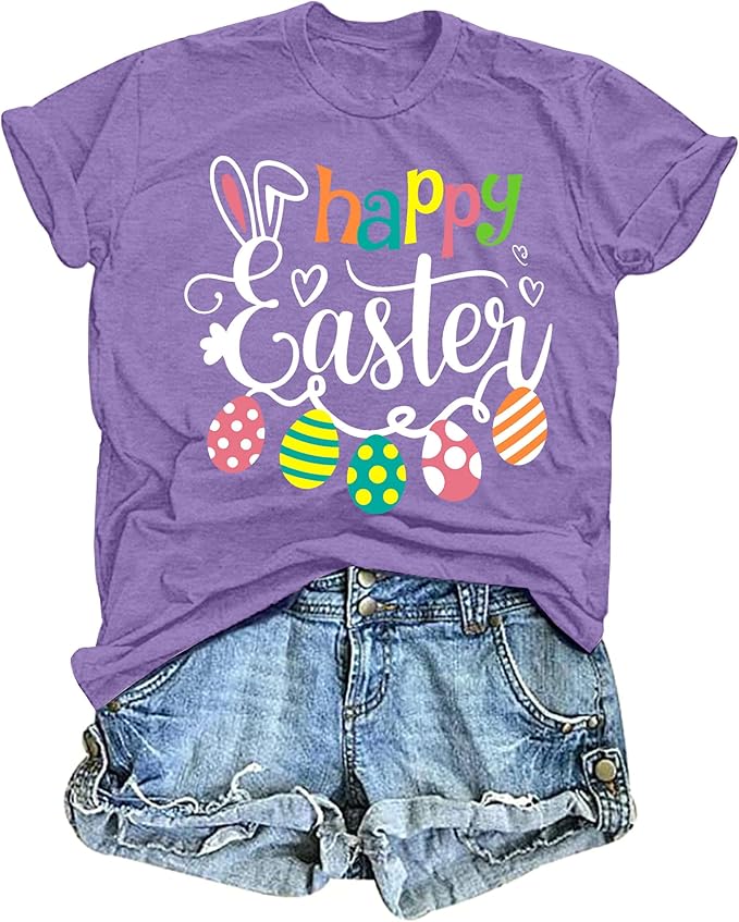LAZYCHILD Women Easter Teacher Shirts: Funny Treat All with Kindness T-Shirt Bunny Rabbit Tee Tops