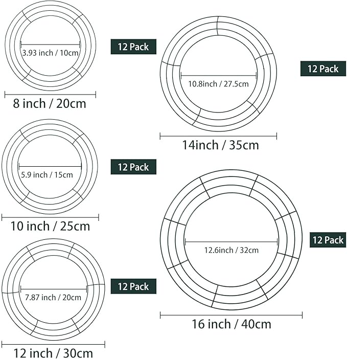 Patelai 12 Pieces 12 Inch Metal Wreath Frame Dark Green Wire Round Wreath Rings Wire Garland Frame for Easter Party Home Decor DIY Crafts Supplies