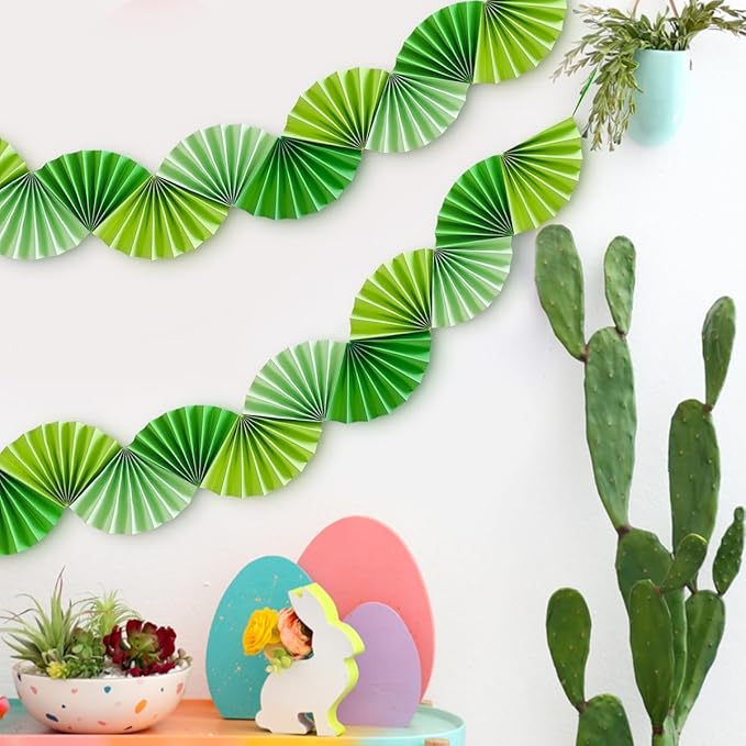 Green Paper Fan Garland - Paper Fan Garland Party Decorations - Perfect for Birthday Parties, Holiday Decorations, Family Gatherings, Weddings and More (Green)