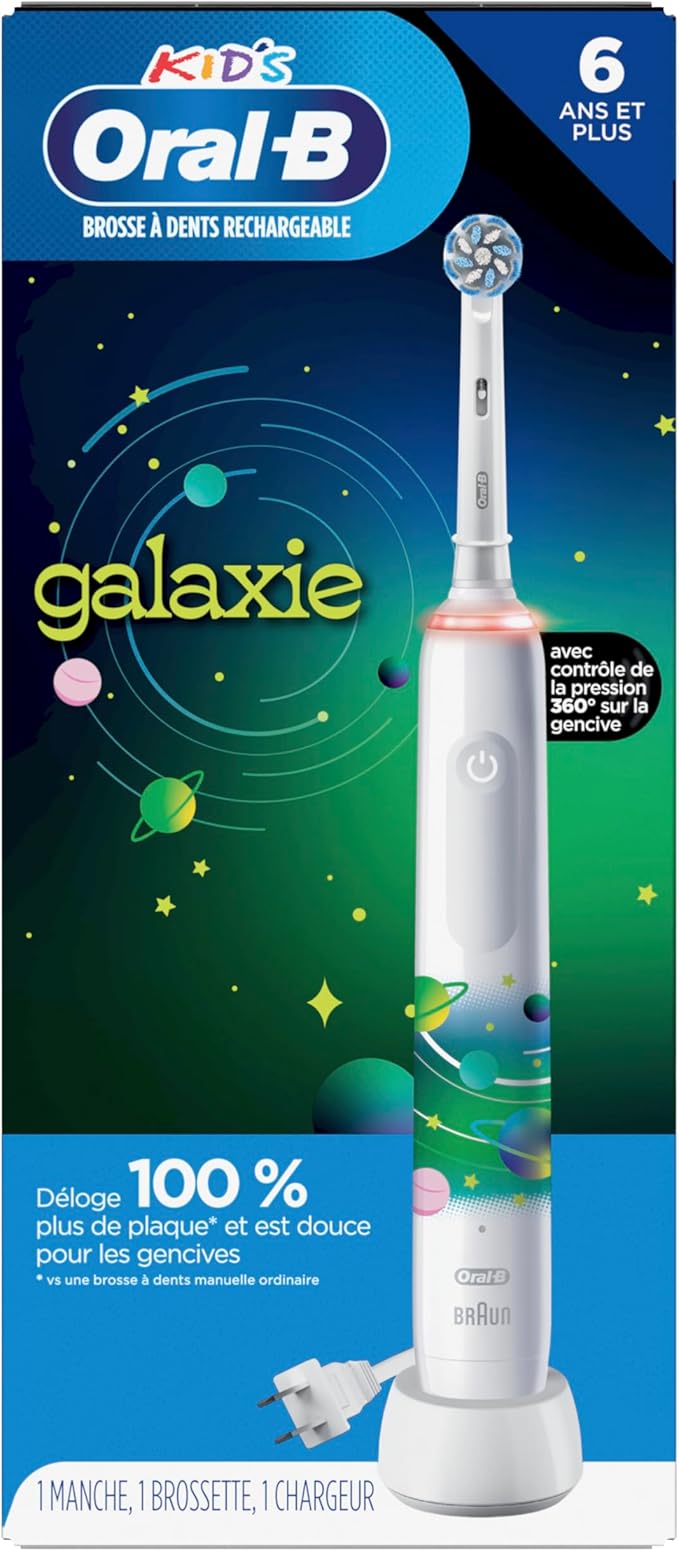 Oral-B Kids Electric Toothbrush with Coaching Pressure Sensor and Timer, Rechargeable Toothbrush with Brush Head, Sparkle & Shine