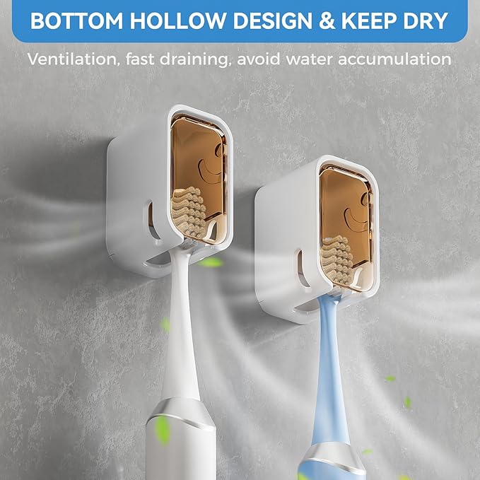 Toothbrush Holders for Bathroom【Innovation Single Slot Design】 2PCS Toothbrush Holder Wall Mounted with Cover for Shower, Single Toothbrush Dispenser Storage Organizer for Family & Travel