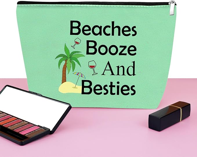 Mxrymvu Beach Gifts for Women Friends Makeup Bag Beach Lover Gifts Funny Vacation Themed Cosmetic Bag for Women Besties Birthday Christmas Graduation Present Travel Pouch（Green）
