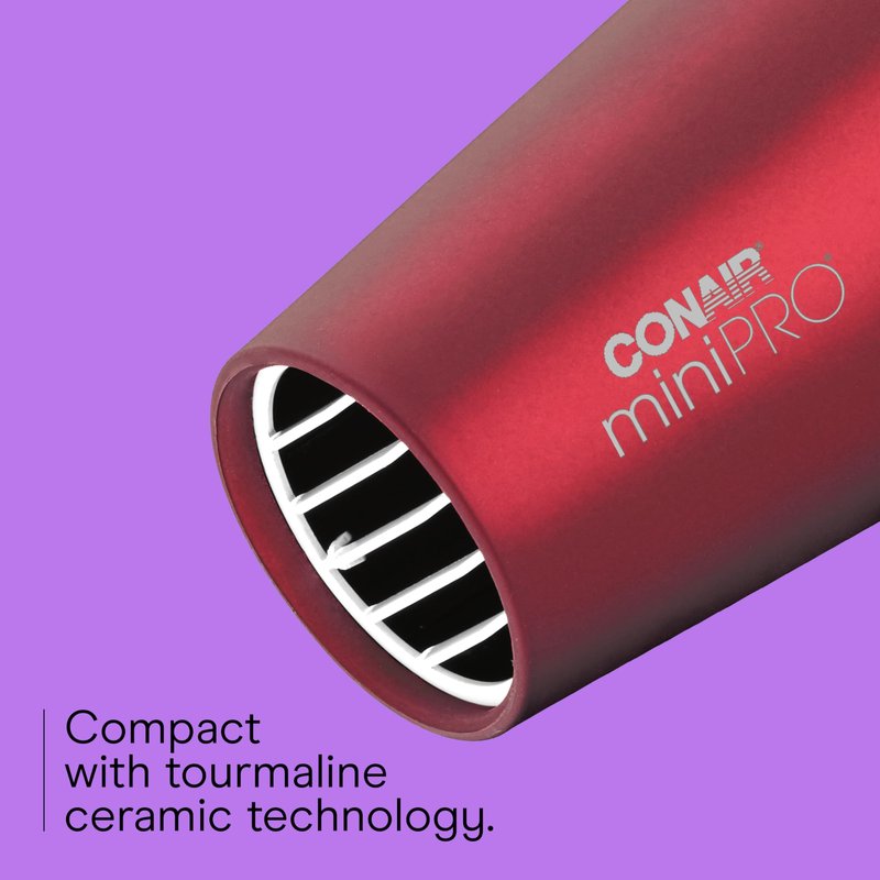 Conair Mini Pro Hair Dryer, Travel Hair Dryer with Folding Handle, Red