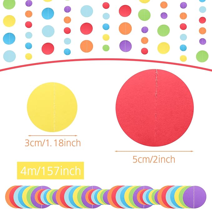 5 Pcs Colored Garland Glitter Colorful Circle Dots Garland, PLULON 65 Ft Hanging Paper Polka Dot Streamer Backdrop Banner for Party Decor Birthday Baby Shower Classroom Stitch Party Supplies
