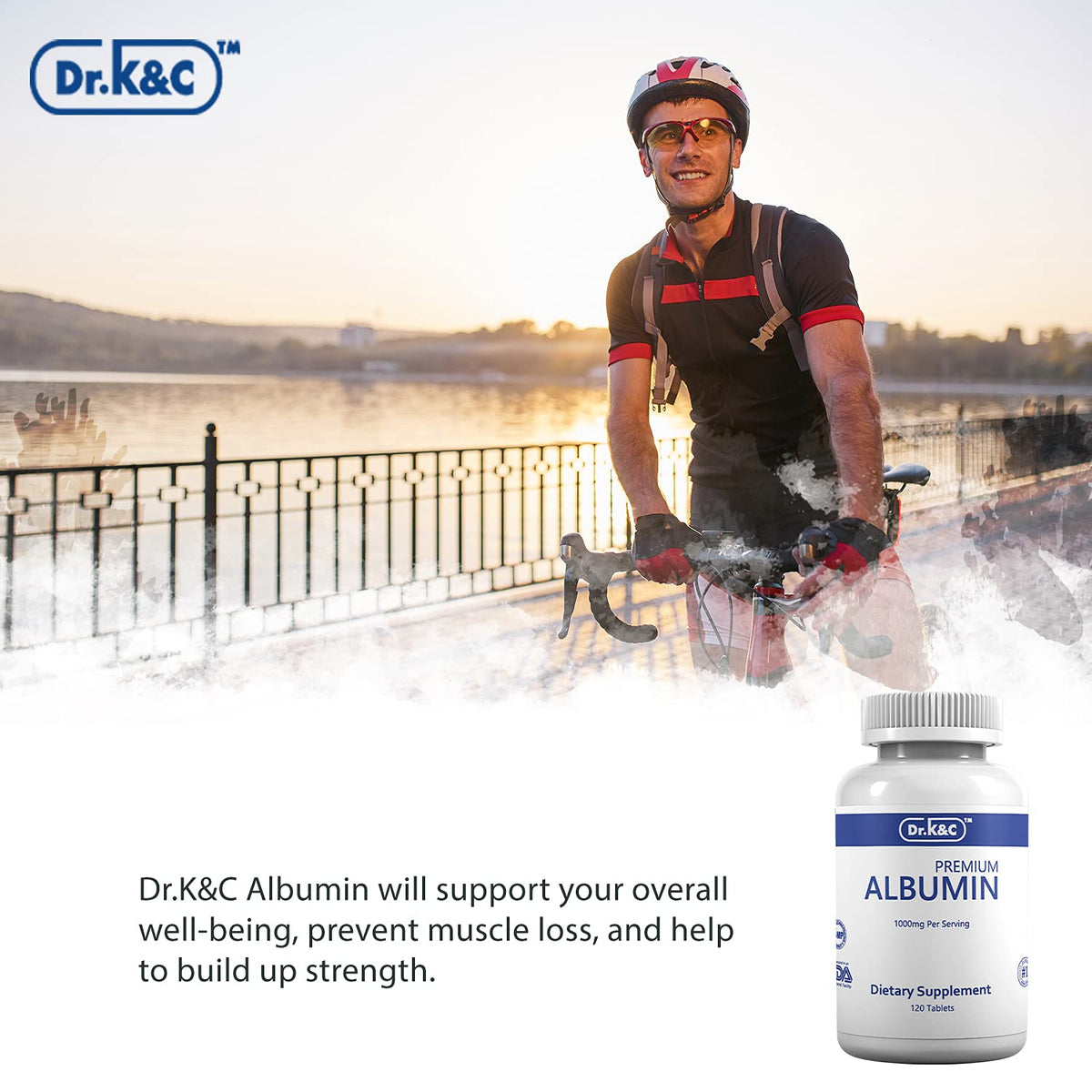 Dr.K&C Premium Albumin Protein Supplement 1000mg, 2 Bottles (120 Tablets Each), Daily Energy & Wellness Support