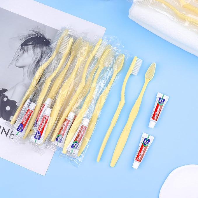 Disposable Toothbrush with Toothpaste Set, Individually Wrapped Soft Bristles Travel Size Manual Toothbrushes Kit in Bulk for Hotel/Travel/ Business/Donation/Homeless/Charity/Camping (30 Pack)